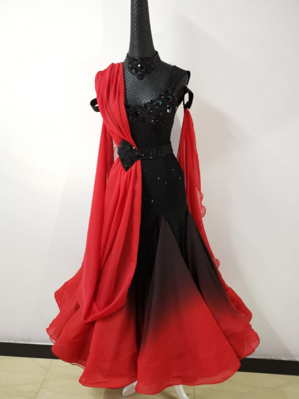 Ombre black and red ballroom and smooth dance dress with or without floats