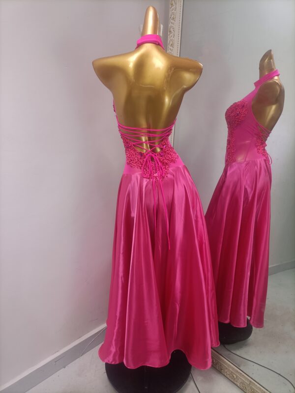 Pink smooth dance dress with slits and appliques - Image 2