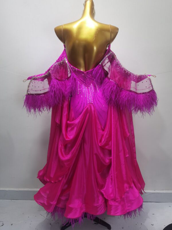 Fuchsia pink ballroom and smooth dance dress with feathers, with or without floats - Image 2