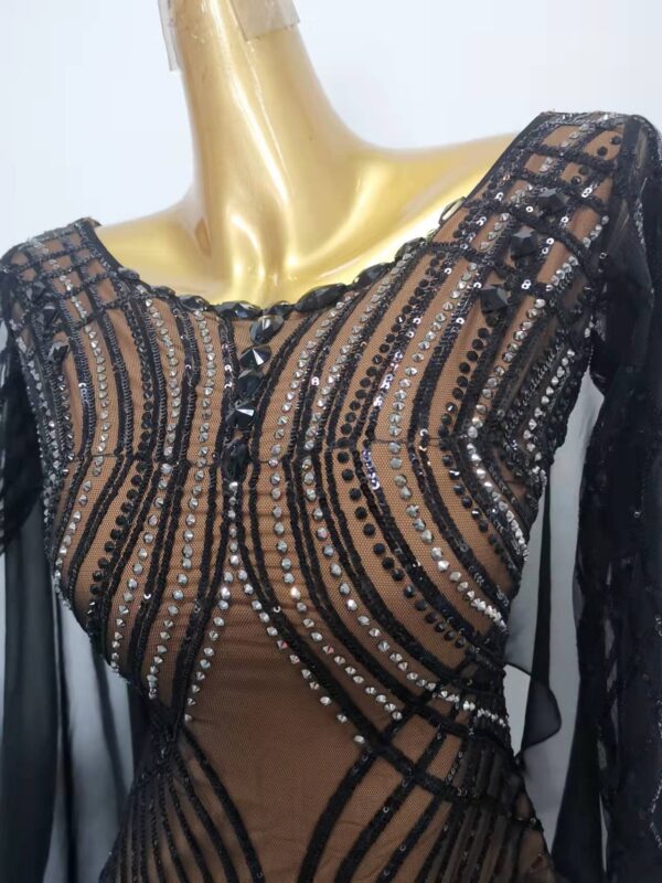 Black ballroom and smooth dance dress with sequins, with or without floats - Image 3