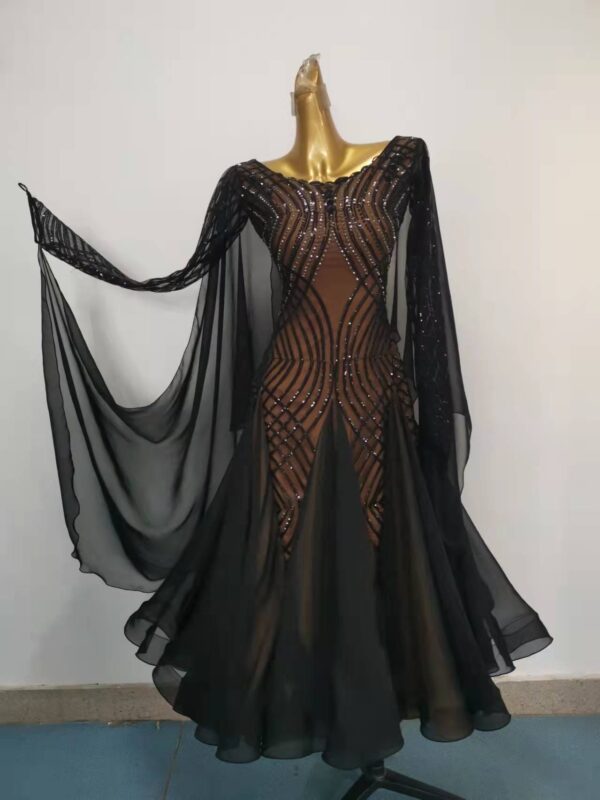 Black ballroom and smooth dance dress with sequins, with or without floats