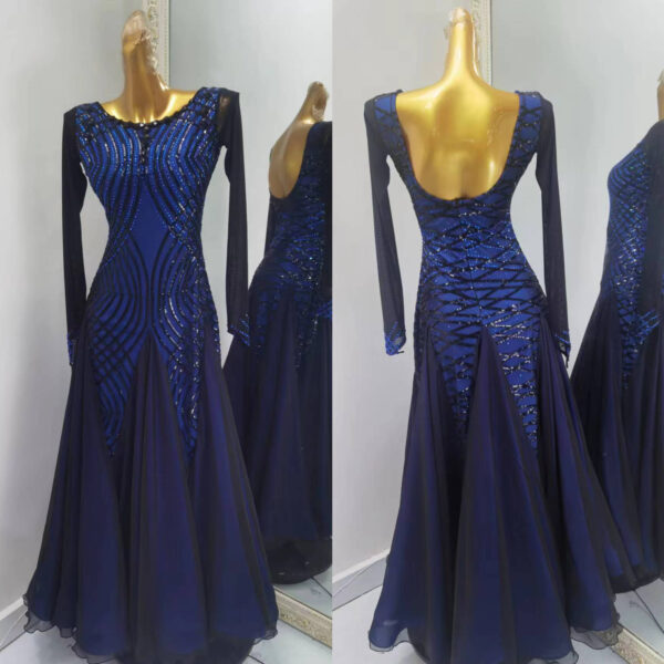 Dark blue ballroom and smooth dance dress with sequins, with or without floats - Image 3