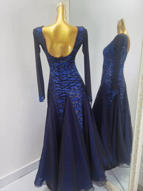 Dark blue ballroom and smooth dance dress with sequins, with or without floats - Image 2