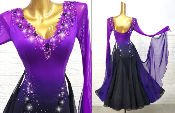 Ombre purple and black ballroom and smooth dance dress with or without floats - Image 3