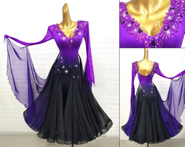 Ombre purple and black ballroom and smooth dance dress with or without floats