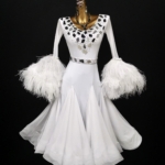 white ballroom dance dress with feathers