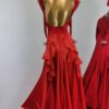 Red smooth dance dress with slit and fringe - Image 2