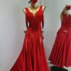 Red smooth dance dress with slit and fringe