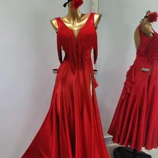 red smooth dance dress with slit