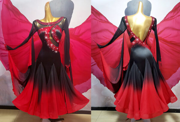 Ombre black and red ballroom and smooth dance dress, with or without floats