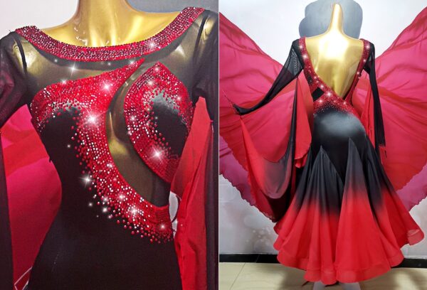 Ombre black and red ballroom and smooth dance dress, with or without floats - Image 2