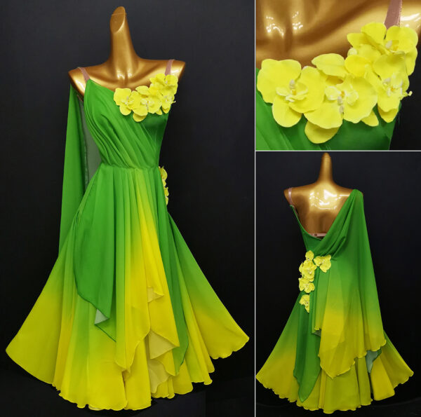 Ombre green and yellow ballroom and smooth dance dress - Image 2