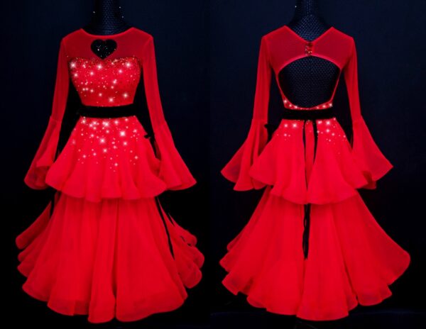 Red ballroom and smooth dance dress with organza skirt - Image 3