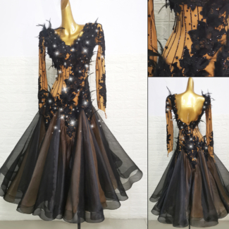 Ballroom and Smooth Dance Dress with Black Lace