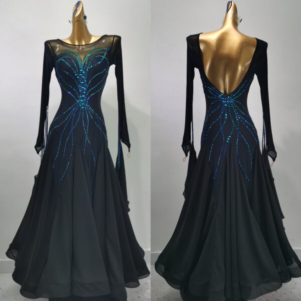 Black ballroom and smooth dance dress with crystals. with or without floats - Image 3