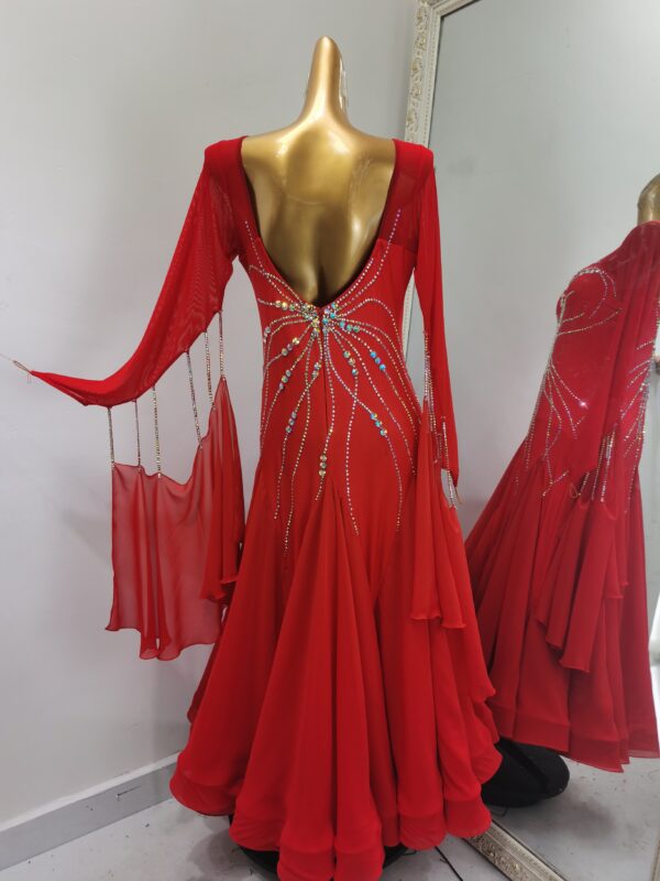 Red ballroom and smooth dance dress with crystals. with or without floats - Image 2