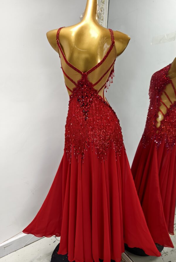 Red ballroom and smooth dance dress with sequins and crystals - Image 2