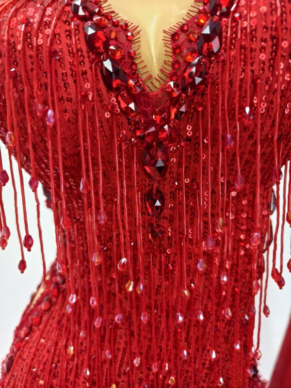 Red ballroom and smooth dance dress with sequins and crystals - Image 3