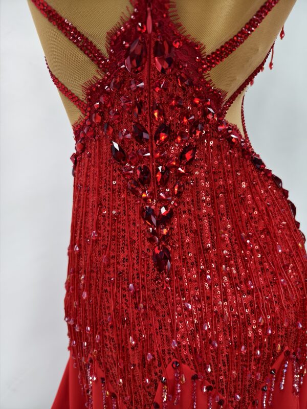 Red ballroom and smooth dance dress with sequins and crystals - Image 4