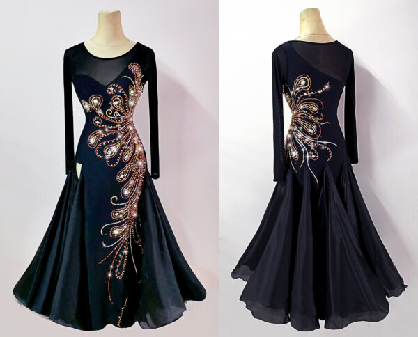 Black ballroom and smooth dance dress with crystals, with or without floats - Image 3