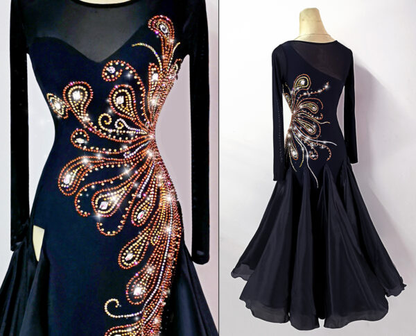 Black ballroom and smooth dance dress with crystals, with or without floats - Image 2