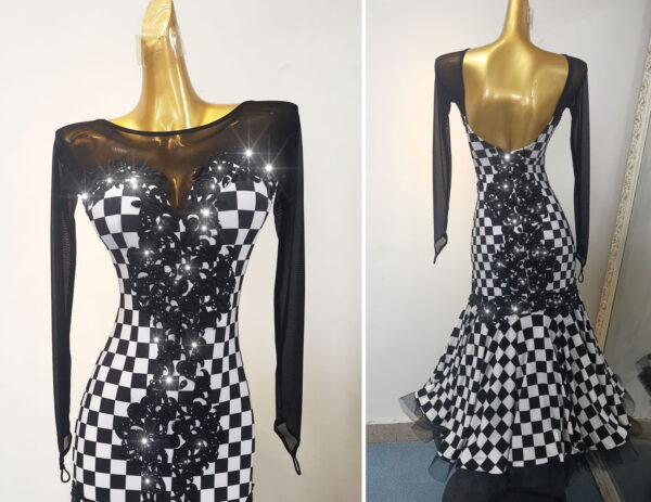 Black and white checkered ballroom and smooth dance dress - Image 2