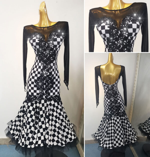 Black and white checkered ballroom and smooth dance dress - Image 3