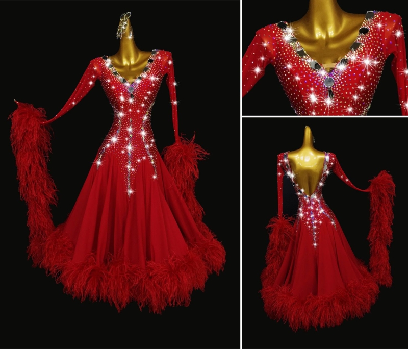 B0090-front Red Ballroom and Smooth Dance Dress