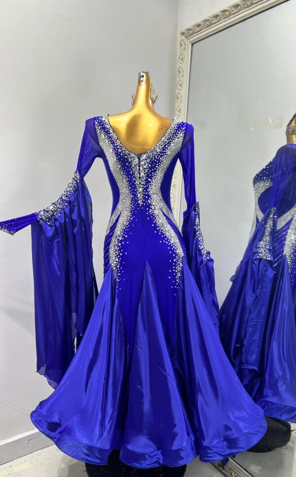 Blue ballroom and smooth dance dress with Swarovski crystals, with or without floats - Image 2