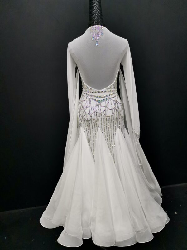 White ballroom and smooth dance dress with stoned lines, with or without floats - Image 2