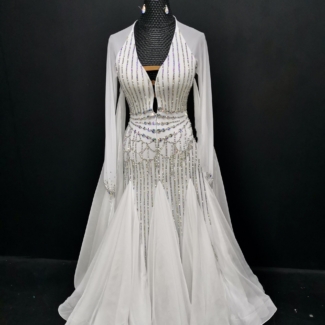 white ballroom dress with stoned lines