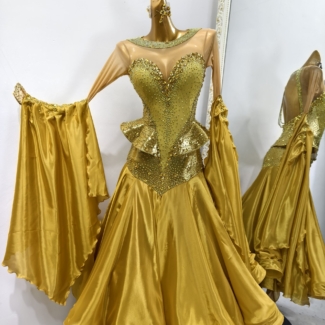 golden ballroom dance dress with crystals