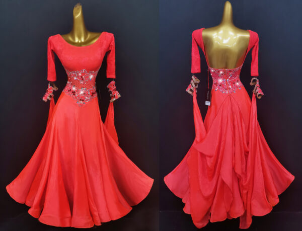 Red pink ballroom and smooth dance dress, with or without floats