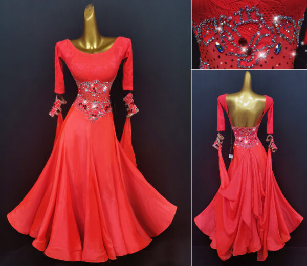 Red pink ballroom and smooth dance dress, with or without floats - Image 2