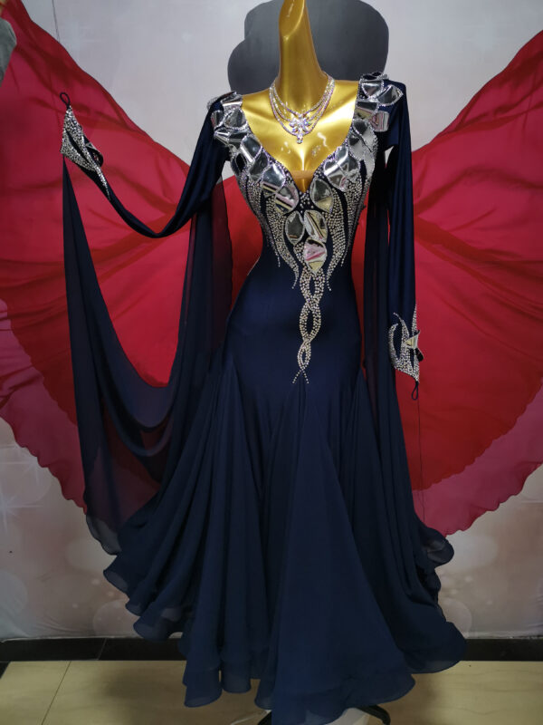 Dark blue ballroom and smooth dance dress, with or without floats - Image 2