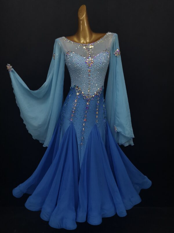 Ombre blue ballroom and smooth dance dress, with or without floats