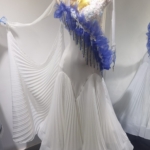 white ballroom dress with blue horsehair
