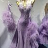 Purple ballroom and smooth dance dress with ostrich feathers, with or without floats