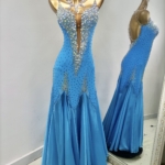 Blue Smooth Dance Dress with Crystals