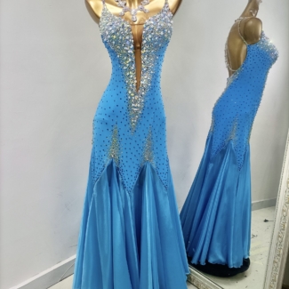 Blue Smooth Dance Dress with Crystals