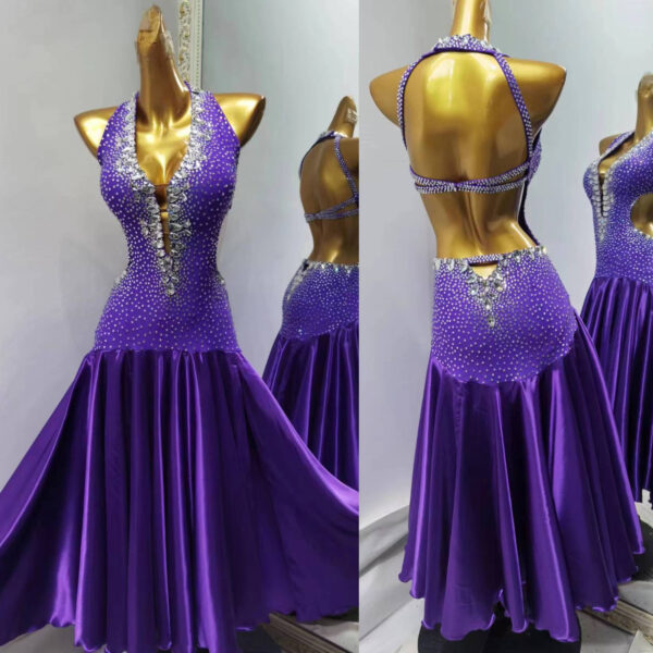 Purple ballroom and smooth dance dress with open back - Image 4