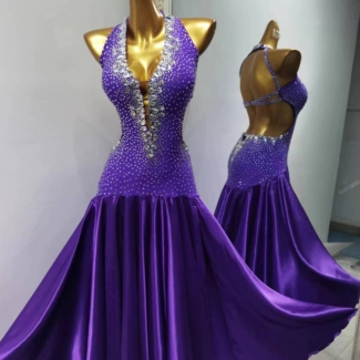 purple ballroom dance dress with open back