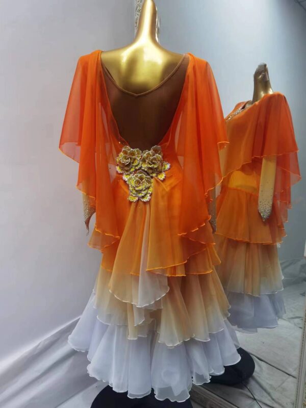 Ombre orange and white ballroom and smooth dance dress with appliques - Image 2