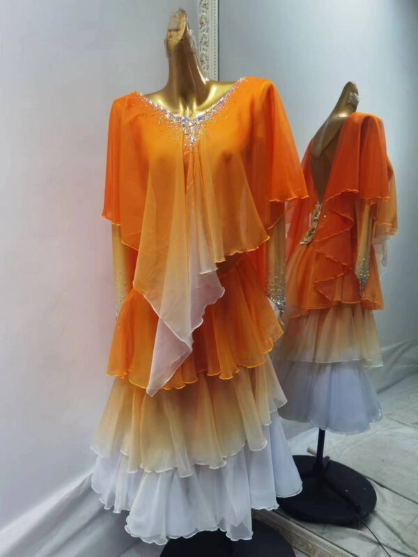 Ombre orange and white ballroom and smooth dance dress with appliques