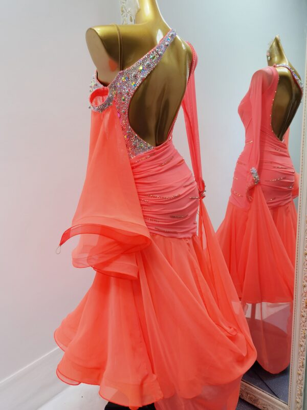 Orange pink ballroom and smooth dance dress with bell sleeves - Image 2