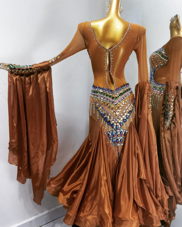 Bronze ballroom and smooth dance dress with colorful stones, with or without floats - Image 2