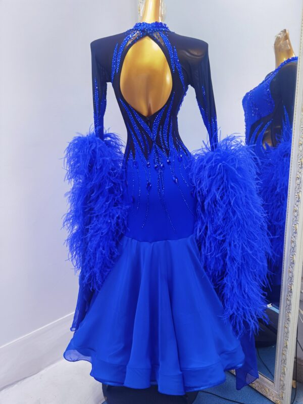 Blue ballroom and smooth dance dress with ostrich feathers, with or without floats - Image 2