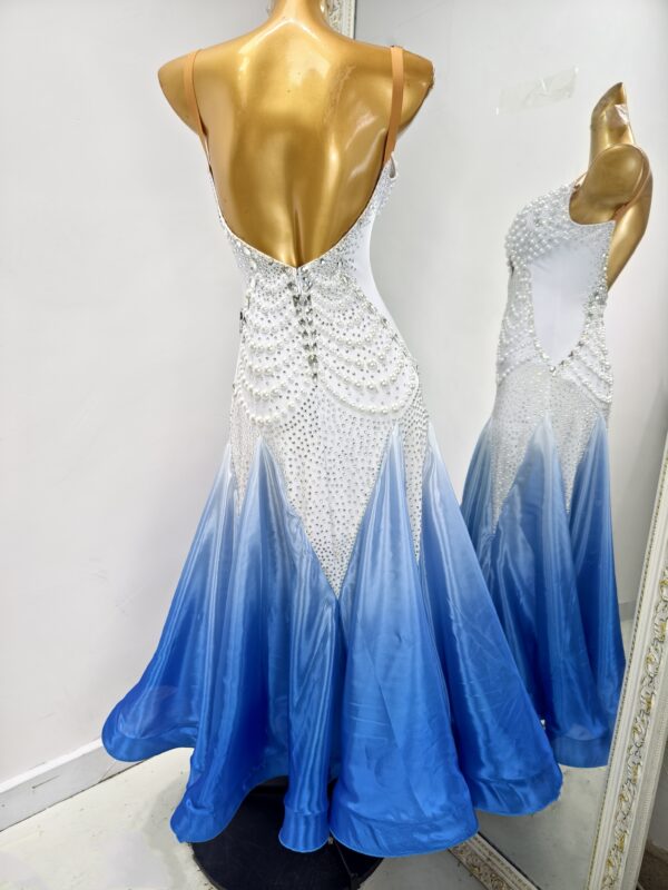 Ombre white and blue ballroom and smooth dance dress with pearls - Image 2