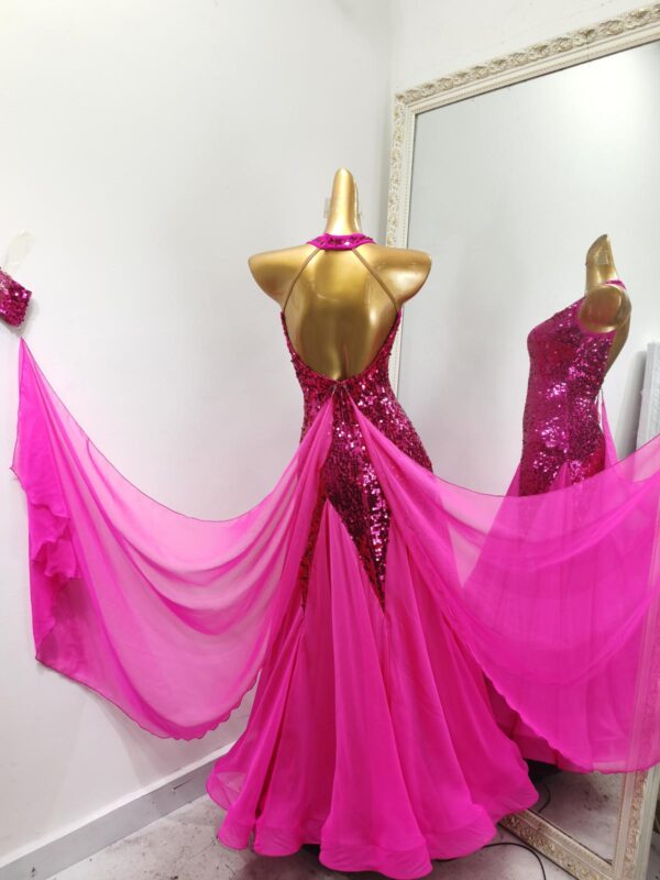 Fuchsia pink ballroom and smooth dance dress, with or without floats - Image 2