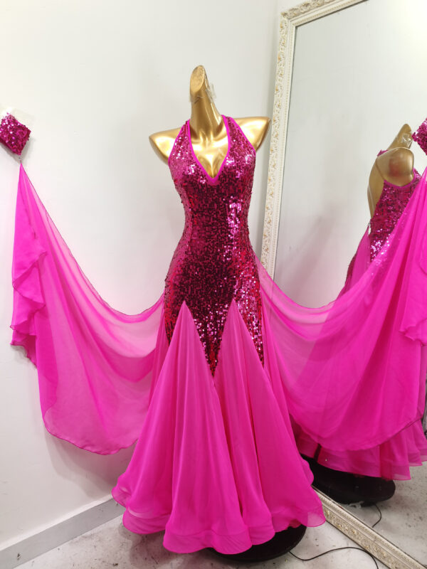 Fuchsia pink ballroom and smooth dance dress, with or without floats